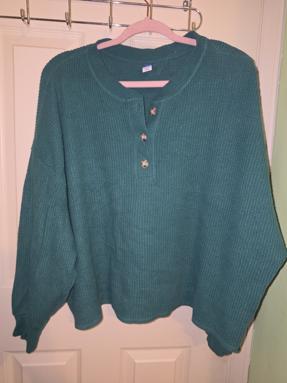 Old Navy Green Waffle-Knit Henley Top